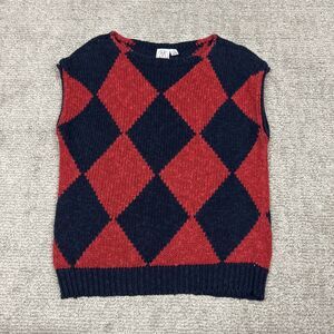 J G Hook Sweater Vest Womens Large Blue Red Argyle Irish Linen Academia Vintage